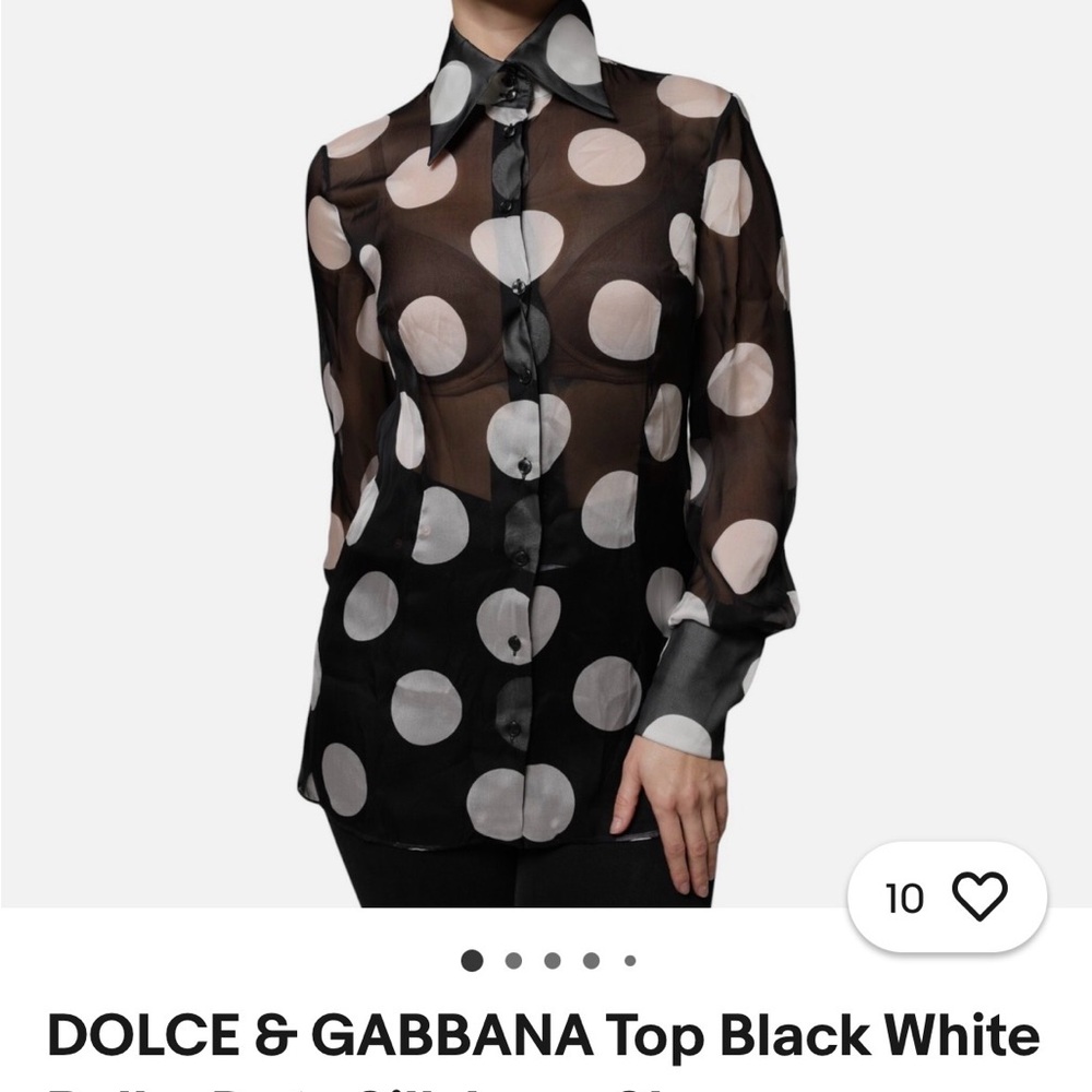 Dolce&Gabbana Silk Black and White Polka Dot Sheer Blouse size 40 never worn